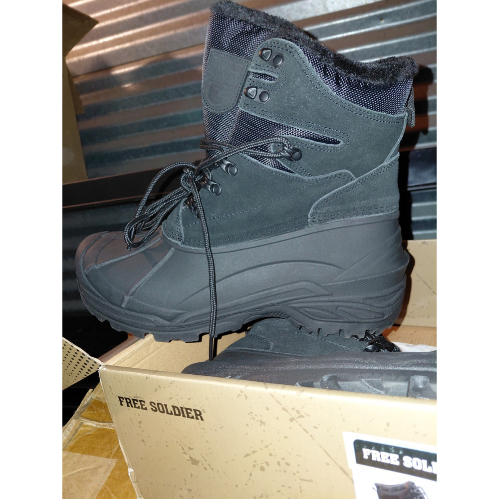 Mens Free Soldier Size 8 Black Waterproof Hiking Boots Faux Fur Lined New In Box